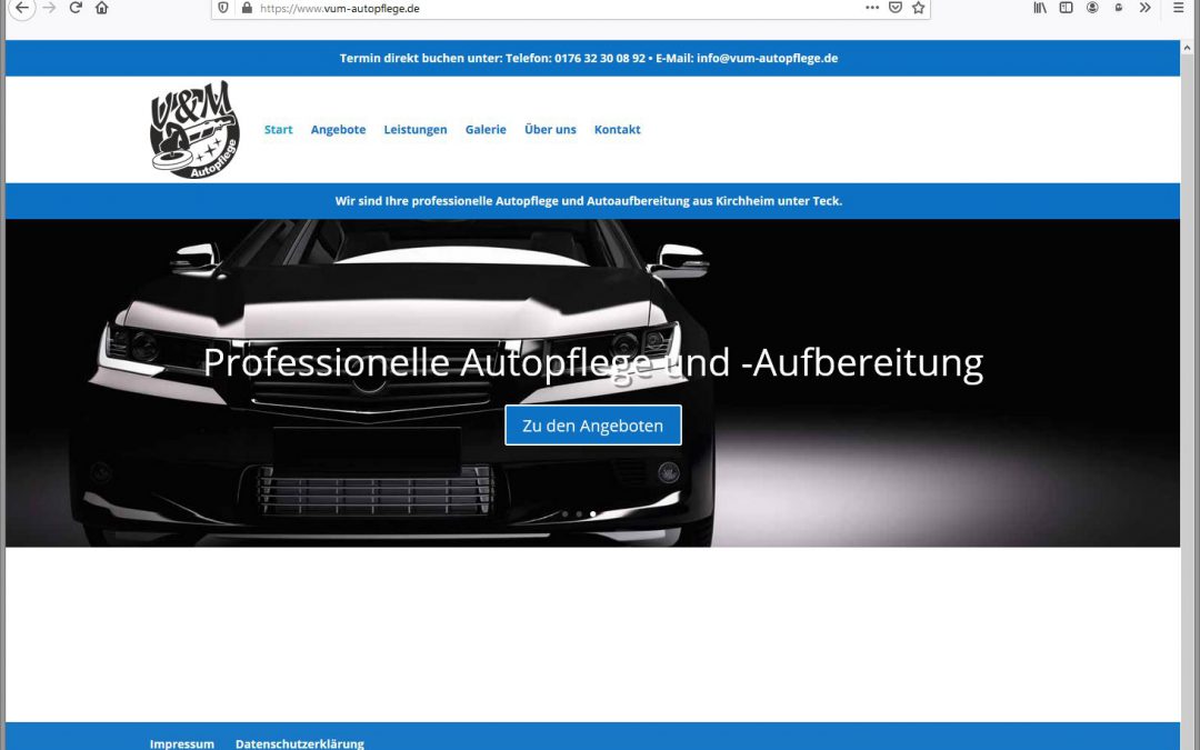 Für V und M Autopflege schaffen wir eine neue Website