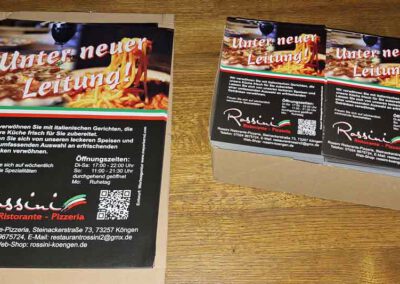 Poster und Flyer zur neuen Leitung Ristorante Pizzeria Rossini in Köngen